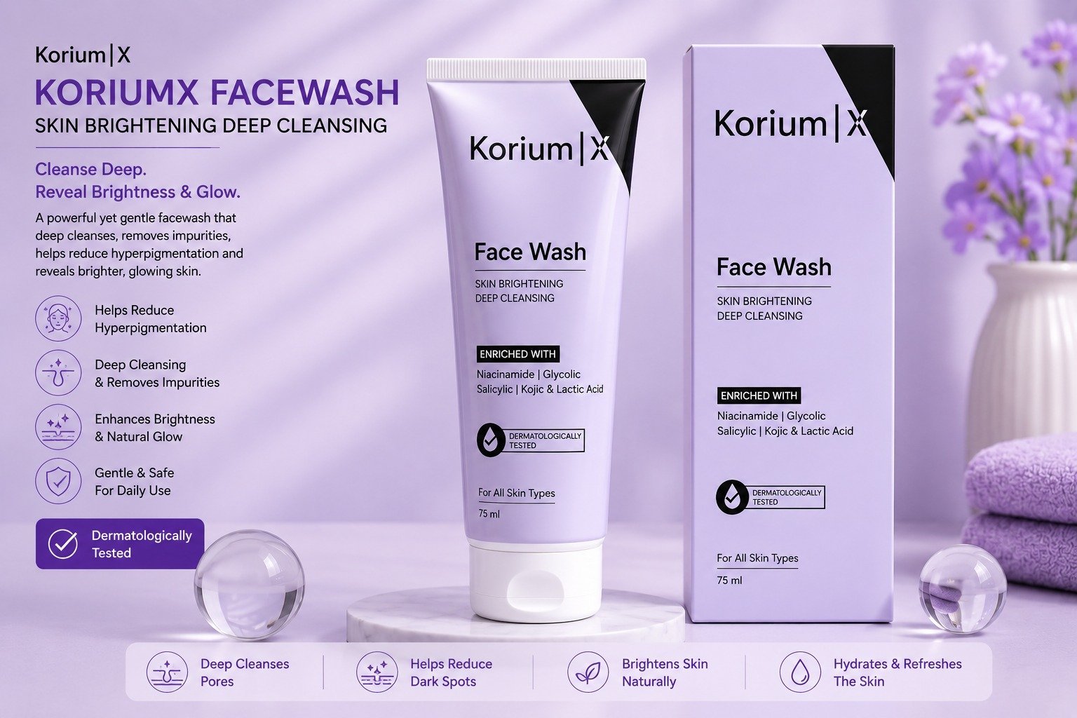 KoriumX Facewash Skin Brightening Deep Cleansing Face Wash