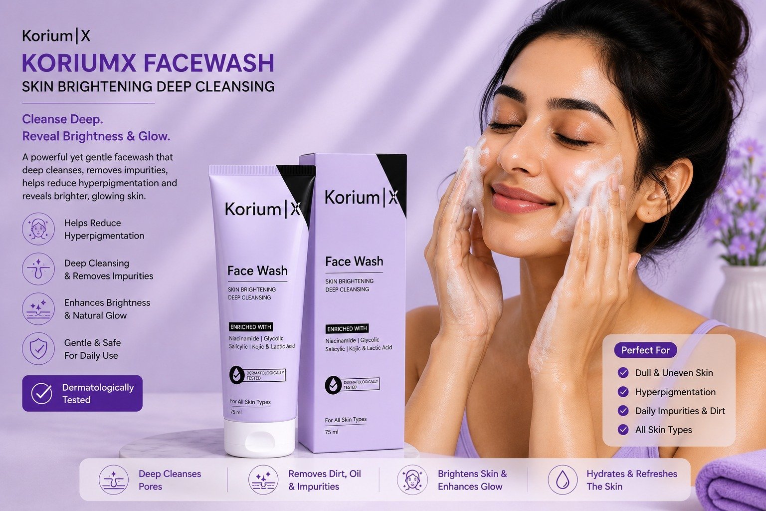 KoriumX Facewash Skin Brightening Deep Cleansing Face Wash