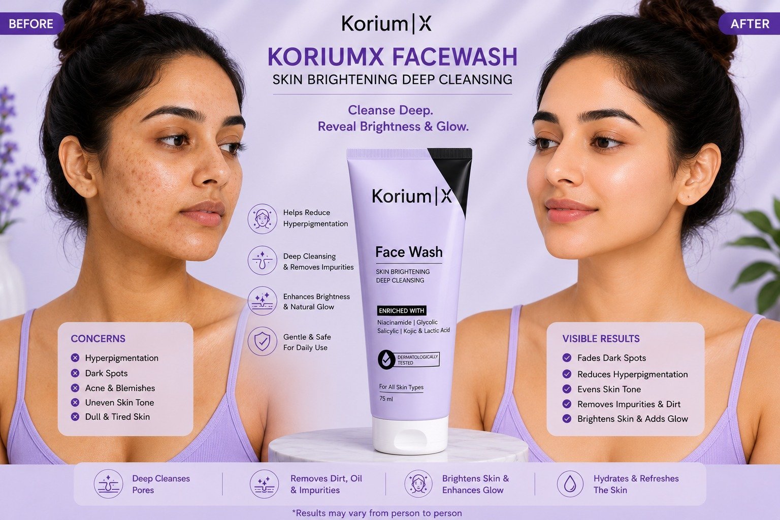 KoriumX Facewash Skin Brightening Deep Cleansing Face Wash