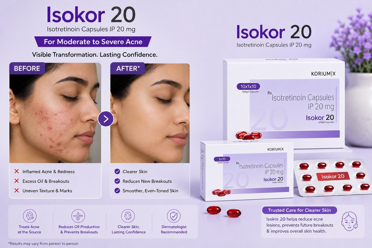 Isokor 20 Isotretinoin Capsules 20 mg