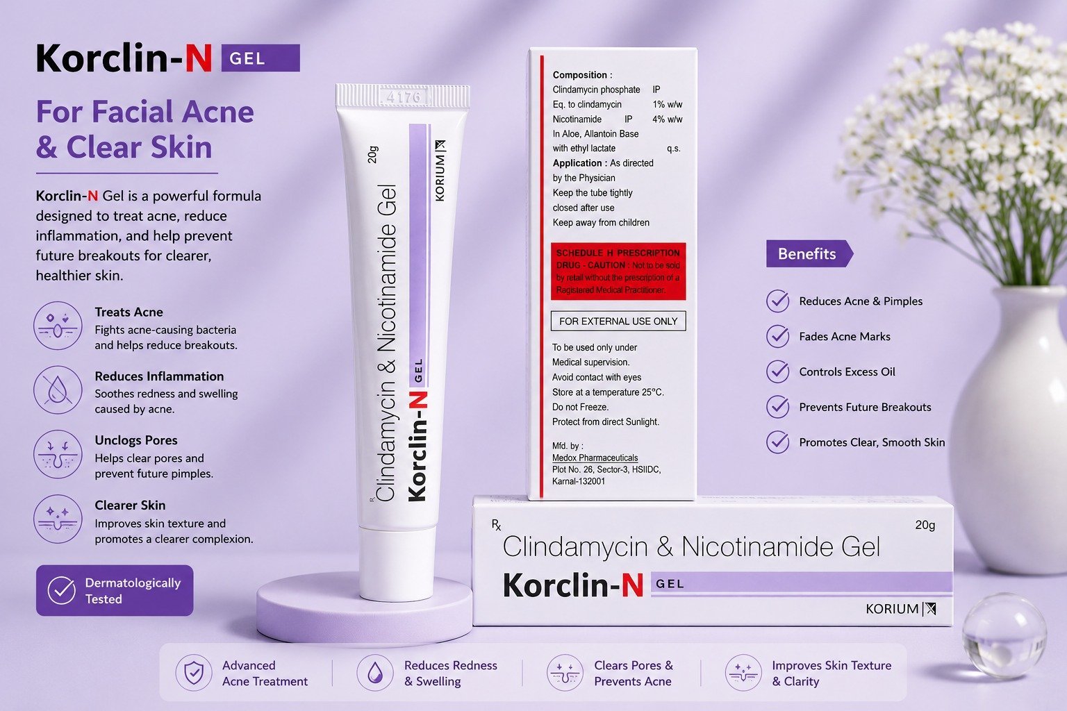Korclin N Clindamycin & Nicotinamide Gel